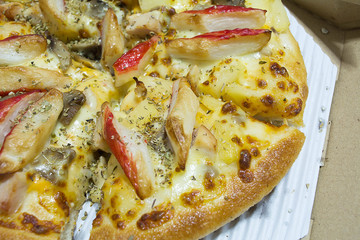 Crab Stick Pizza and Good smell of smoked chicken.