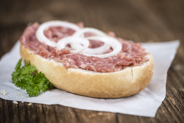 Fresh made Bun with Mett (selective focus)
