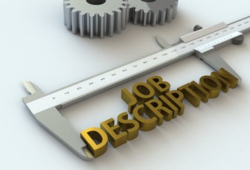 JOB DESCRIPTION, message on vernier caliper, 3D rendering