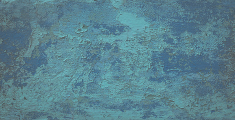 Old weathered paint on a concrete wall. Blue abstract background.
