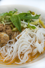 Rice vermicelli with curry and vegetable.