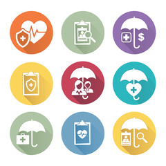 Medical Healthcare Insurance Icons with People Figures and Heart, EKG, and Insured Symbols