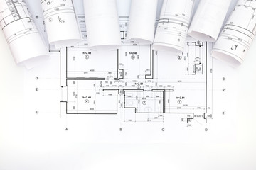 architectural project and scrolls blueprint plans