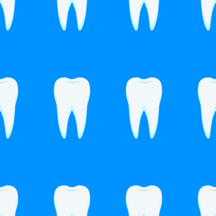 seamless pattern on which are depicted repetitive white teeth on a blue background