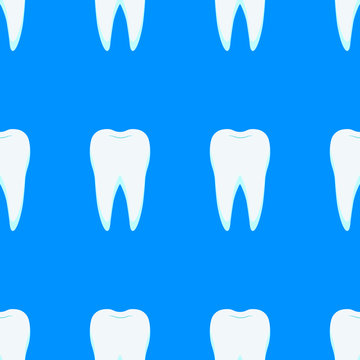 seamless pattern on which are depicted repetitive white teeth on a blue background