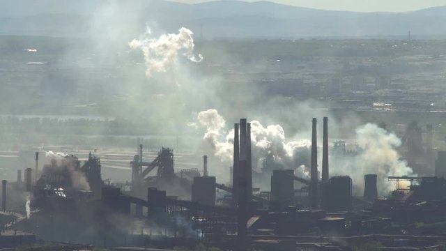 Environmental Pollution. Taymlaps Smoke in the Sky From a Large Plant.