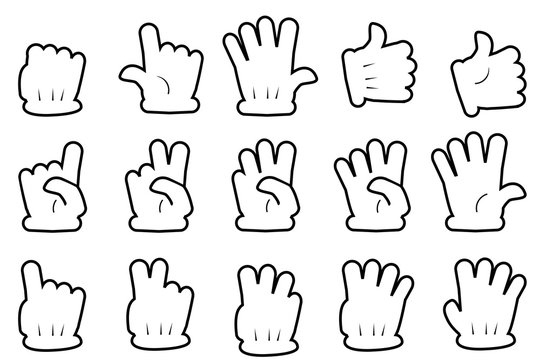 Gesture Hands , black outline, white fill at white background
