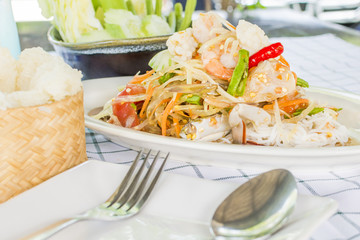 Papaya mixed seafood salad famous and delicious eastern Thai fusion food what we called 