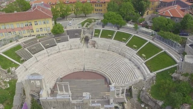 Aerial view of the roman amphitheater in Plovdiv, Bulgaria