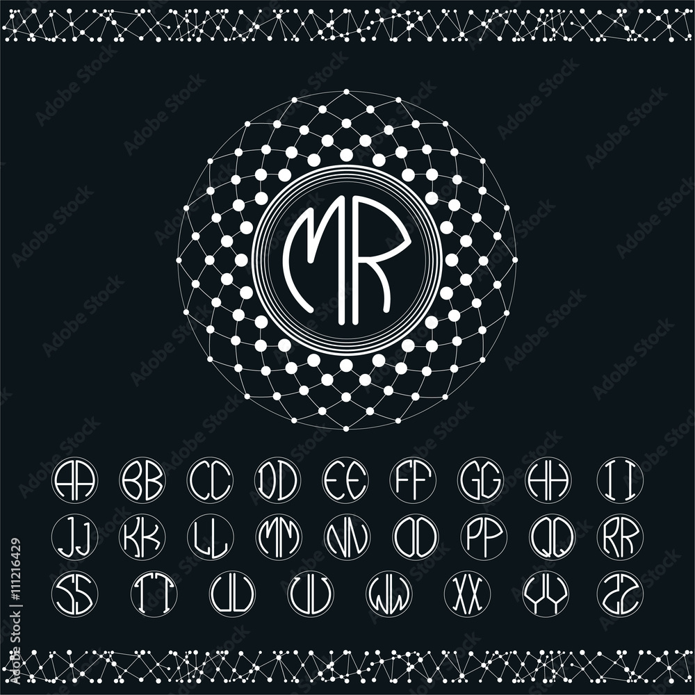 Poster polygonal monogram with alphabet in the form of the original text.