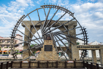 The ancient wooden water wheel nearby Malacca river