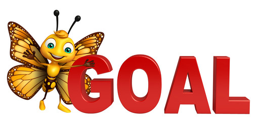 fun Butterfly cartoon character with goal sign