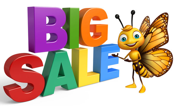 cute Butterfly cartoon character with bigsale sign