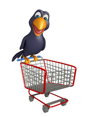 cute Crow cartoon character  with trolly