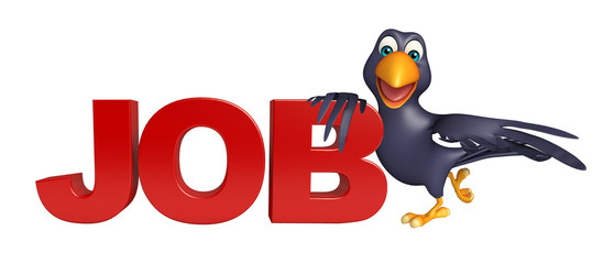 Crow cartoon character with job sign