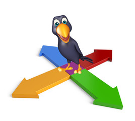 cute  Crow cartoon character  with arrow