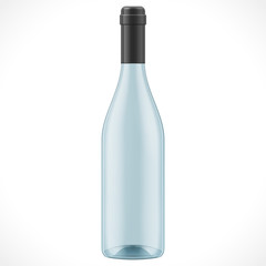 Blue Glass Wine Cider Bottle. Illustration Isolated On White Background. Mock Up Template Ready For Your Design. Product Packing Vector EPS10. Isolated.