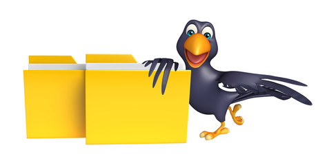 fun Crow cartoon character with folder