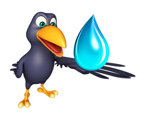  Crow cartoon character with water drop