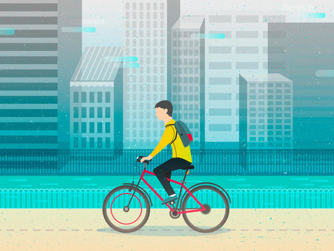 Hipster man cycling his fixie bike. design character. vector illustration