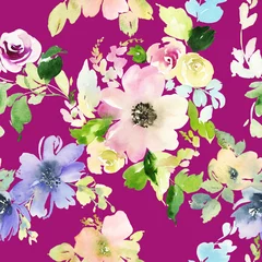 Behang Seamless pattern with flowers watercolor © Karma