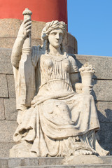 The sculpture at the foot of the North the Rostral columns close up. Saint Petersburg, Russia