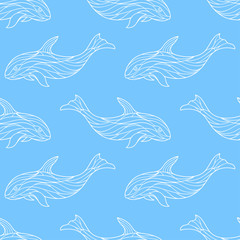 Vector seamless pattern with whales.