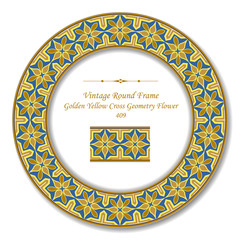 Vintage Round Retro Frame 409 Golden Yellow Cross Geometry Flower