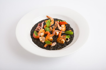 Black risotto with seafood