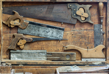 Set of various hand saws