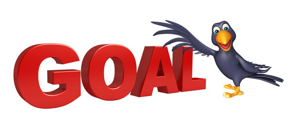 Crow cartoon character with goal sign