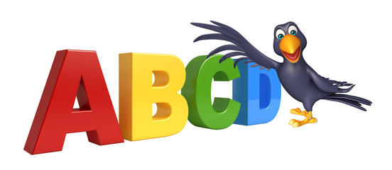 Crow cartoon character  with abcd sign