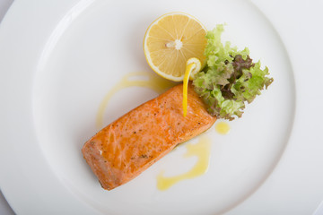 Grilled salmon steak
