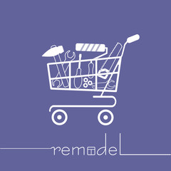 logo home remodel, icon of shopping carts with tools for repair