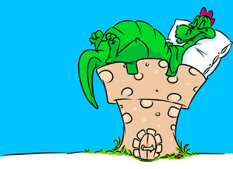 Background  sleeping pillow dragon castle tower cartoon illustration