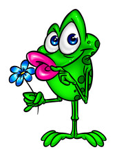 Beautiful frog love flower gift card illustration cartoon
