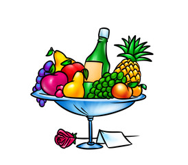 Vase fruit champagne cartoon illustration
