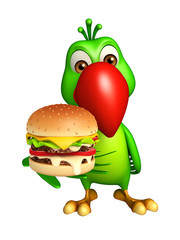 fun Parrot cartoon character with burger
