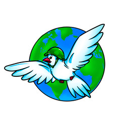 Dove world planet globe cartoon illustration