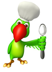  Parrot cartoon character with spoon  and chef hat