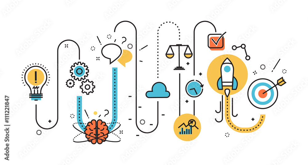 Poster flat line illustration of graph born business project startup process from idea to success for websi