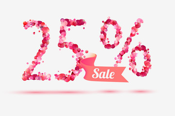 twenty five (25) percents sale. Digits of pink rose petals