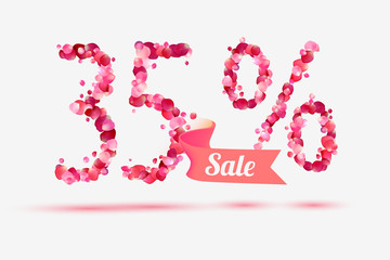 thirty five (35) percents sale. Digits of pink rose petals