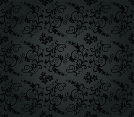 Seamless luxury charcoal round foliage wallpaper