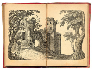Old castle art illustration