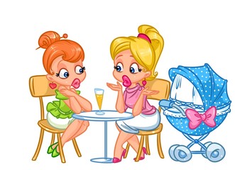 Girls girlfriends talking young mother cartoon illustration problems life