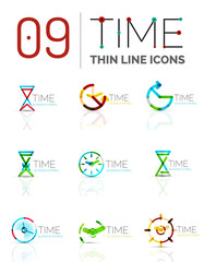 Geometric clock and time icon set