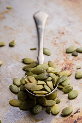 pumpkin seeds on spoon