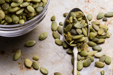 pumpkin seeds on spoon