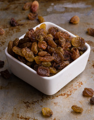 raisins in a white bowl